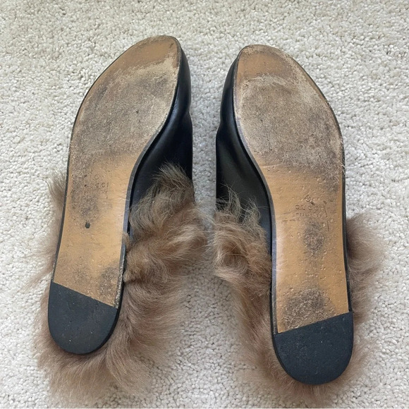 Gucci Princeton Black Fur Mules Slip On Shoes horse bit loafer slides - Picture 7 of 9